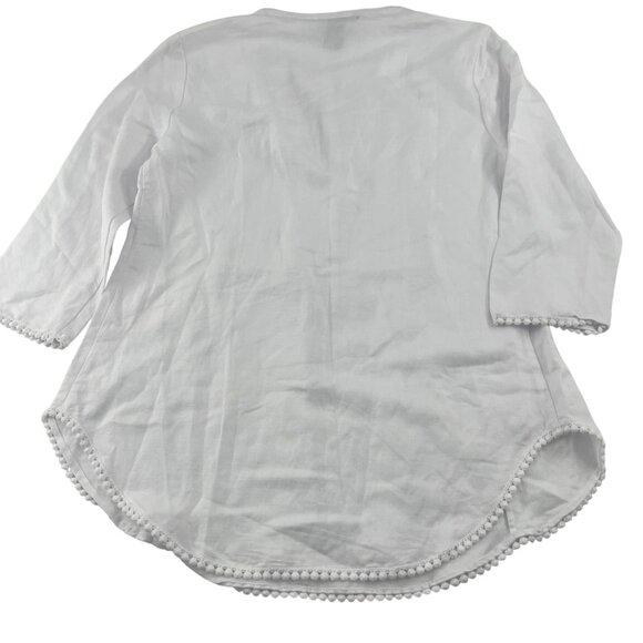 Grace Elements Women's White Tunic Top Sz Small Linen blend 3/4 sleeves pullover - Picture 4 of 4